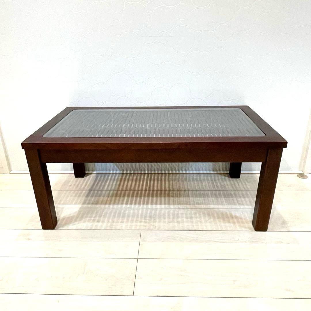 座卓 ガラストップ ローテーブル 竹編み 和モダン バンブー 古民家風 レトロ