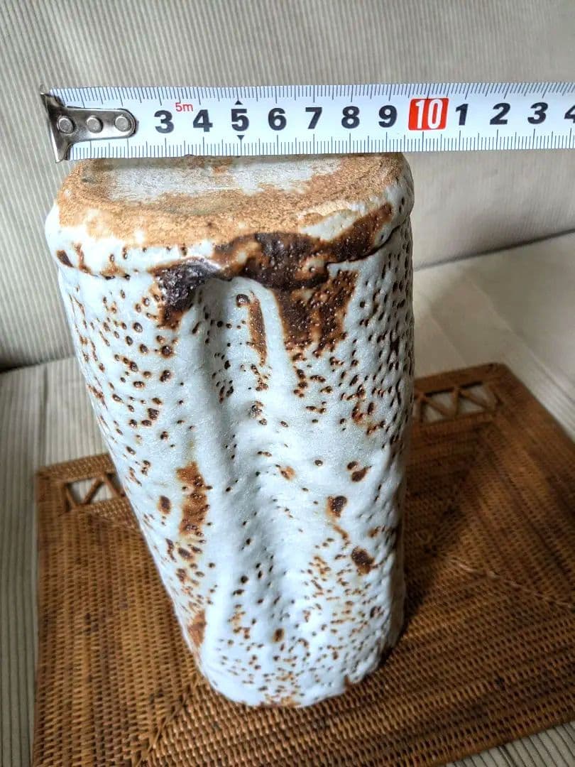 加藤春鼎 鼠志野　円筒花入　花器　花瓶 志野　大型　作家もの