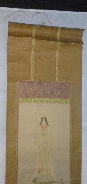 稀少 ヴィンテージ 木村武山 蚕神 天照大御神 天照大神 女神 神画 紙本 掛軸
