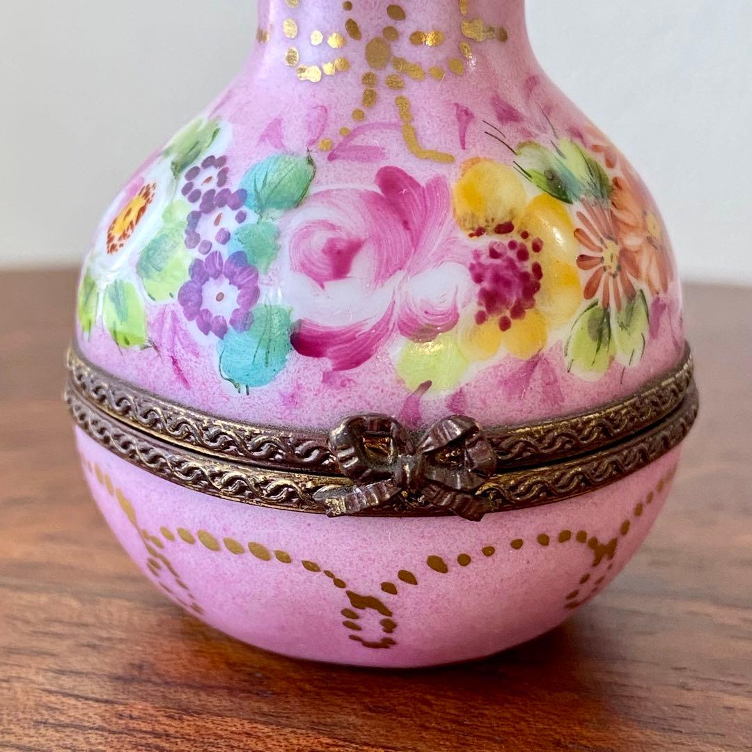 フランス製 ヴィンテージ リモージュボックス 香水瓶入り 手描き 花柄 金彩