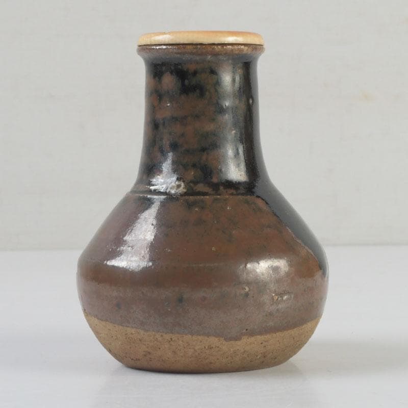 茶道具　瀬戸焼　一休作　鶴首茶入　銘「鶴寿」　仕覆付　書付共箱　V　9392