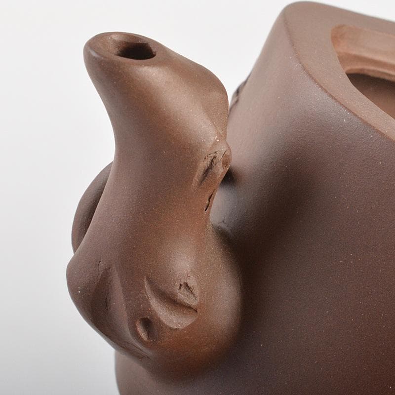 中国　紫砂　朱泥　栗鼠果実文　急須　茶壷　在銘　C　6411