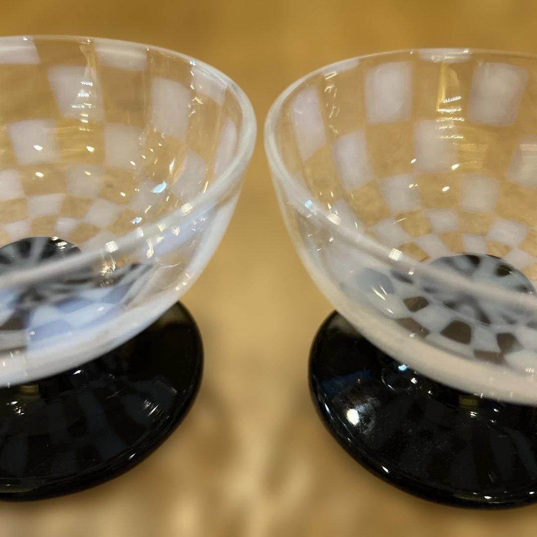 廣田硝子 大正浪漫硝子 氷コップ デザートカップ 水玉 乳白 和グラス二つ