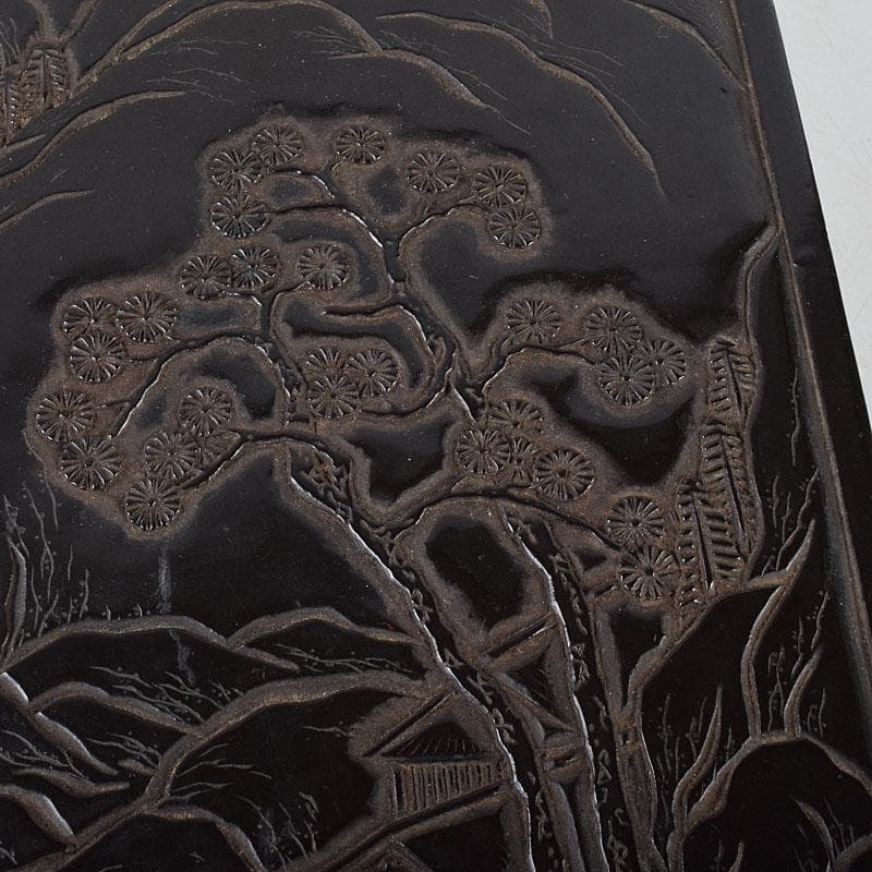 中国　漆塗　山水人物文　文箱　硯箱　V　R8958