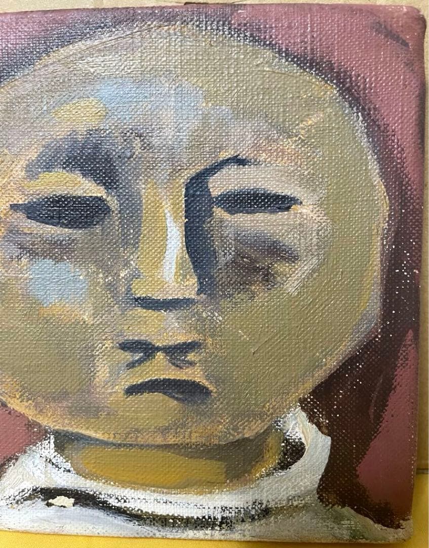 巨匠 脇田 和『顔』油彩 原画 約0号大 鬼貴重 真作保証 1点もの 合箱あり