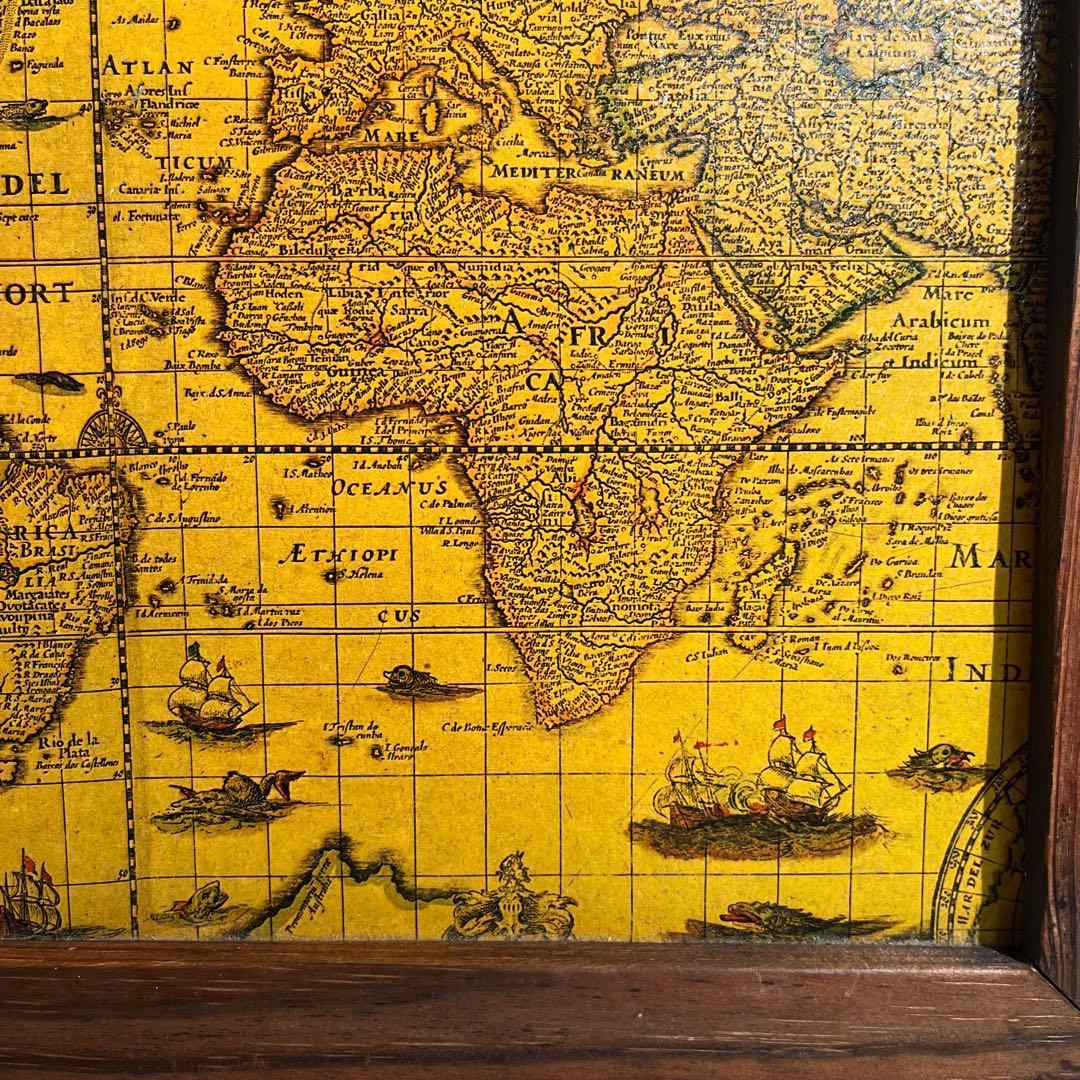 Antique アンティーク 世界地図 木製 額 スペイン製