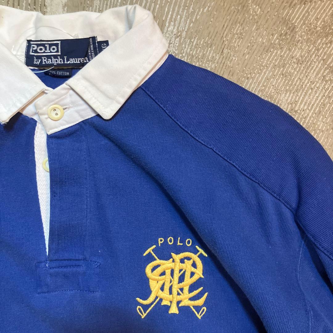 90s Polo by Ralph Lauren 長袖ラガーシャツ 刺繍 ブルー