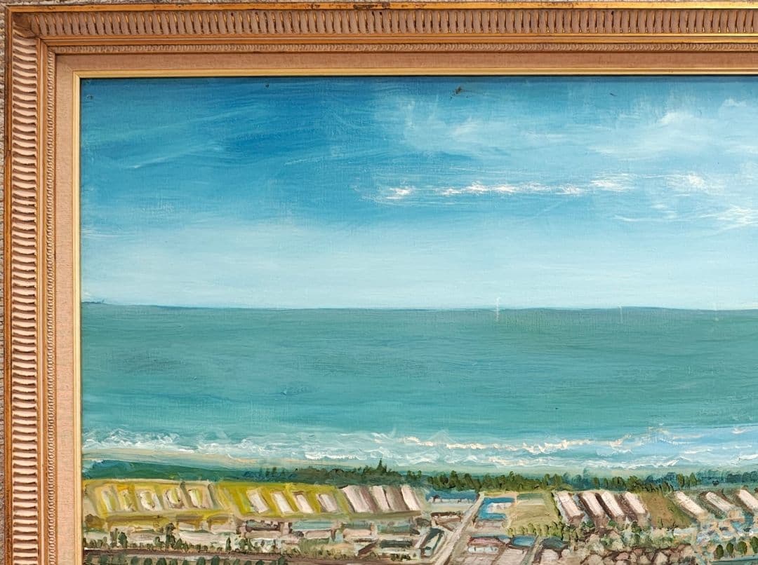 【送料込】F50号 額縁＆油彩画「日向灘」セット 公募展搬入用 裏板なし