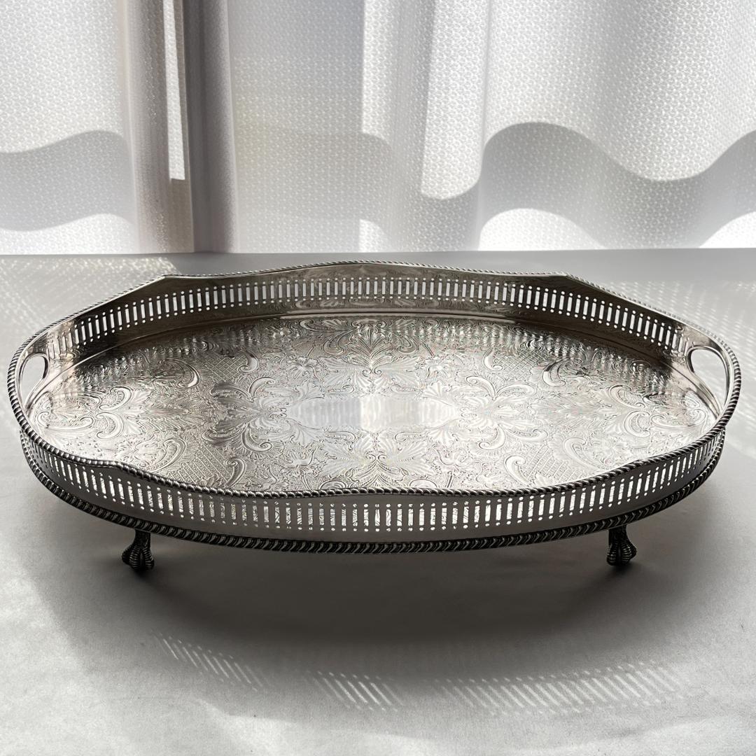【英国】 ギャラリートレー オーバル型 41cm 装飾フット