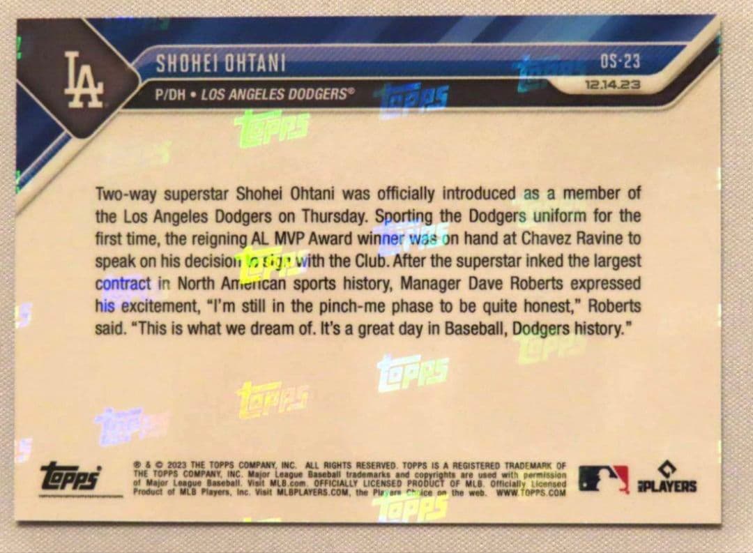 topps now 大谷翔平 OS-23 トップスナウ ドジャース入団会見 19