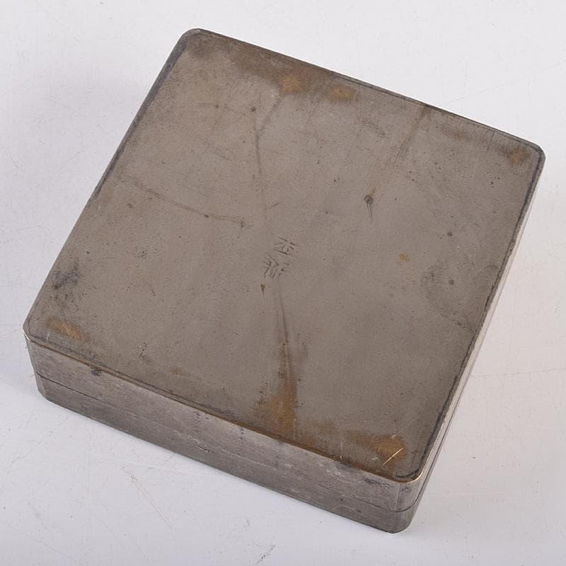 taka　中国　古錫漢詩刻　四方盒子肉池　小箱　約193g　D　R8858