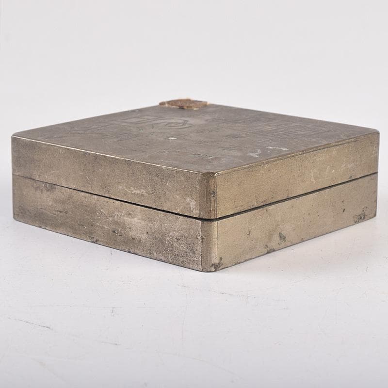 taka　中国　古錫漢詩刻　四方盒子肉池　小箱　約193g　D　R8858