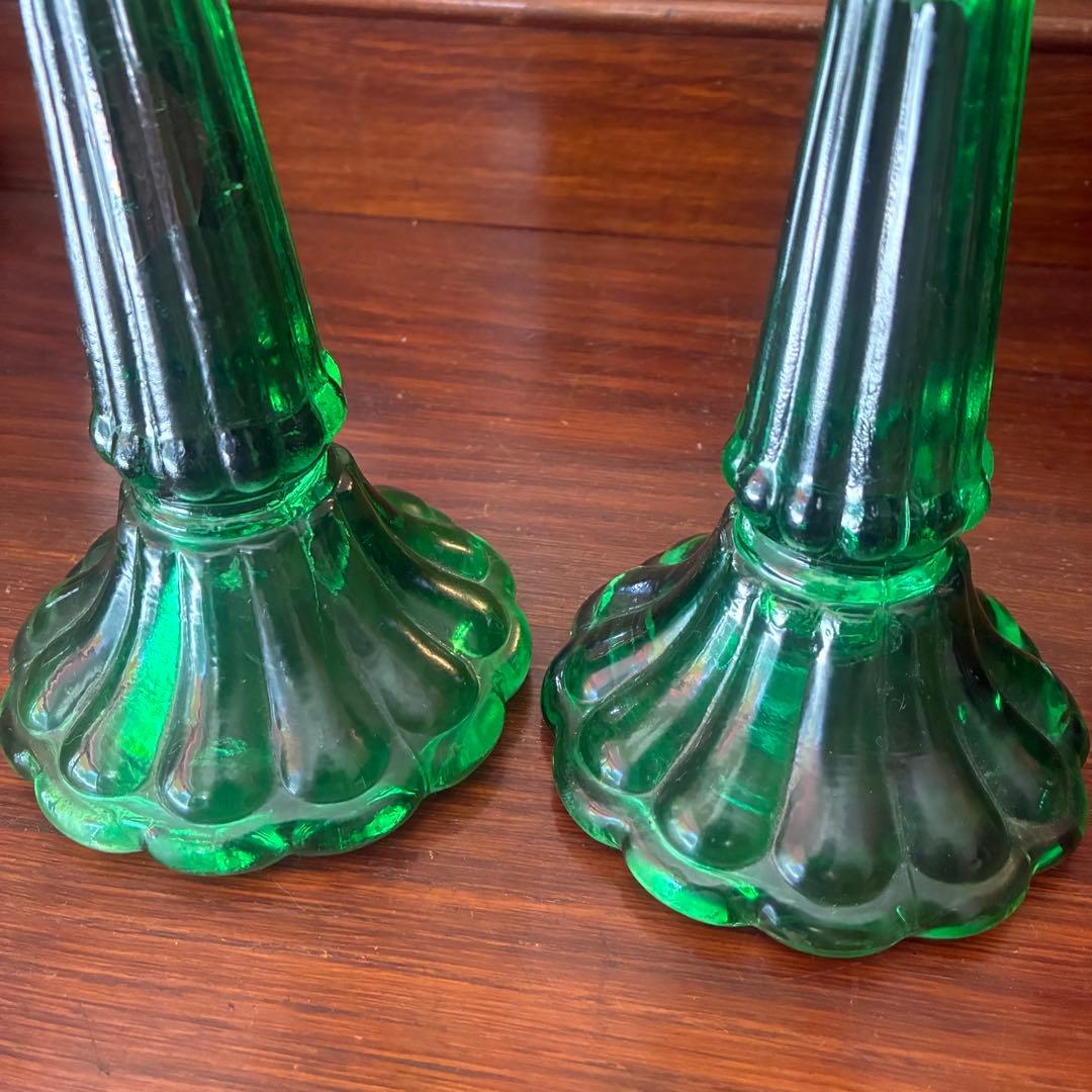 貴重！20's〜30's アメリカアンティーク燭台キャンドル　グリーンガラス2個