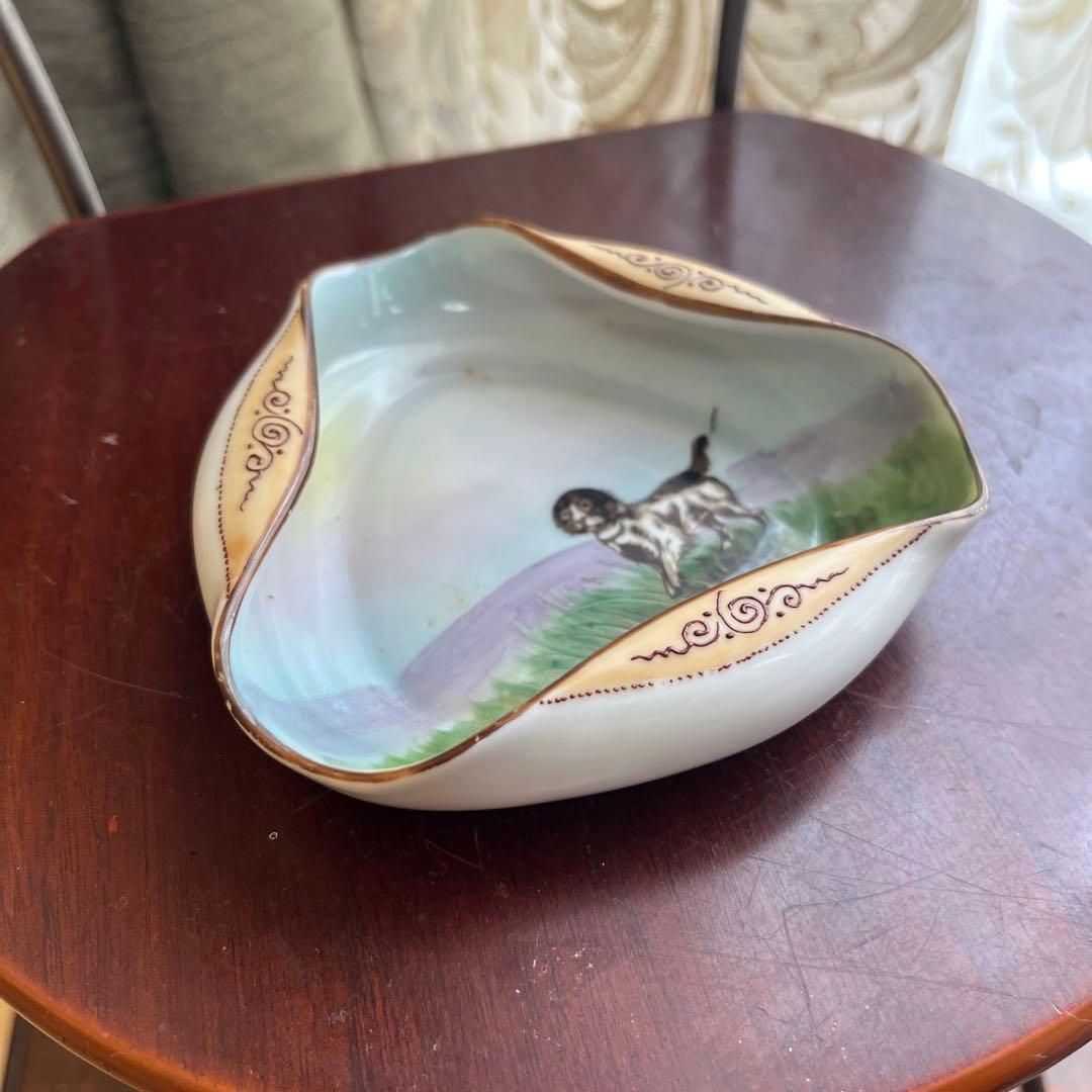 最終処分オールドノリタケレアな形のアッシュトレイ犬とお花M Japan1921〜