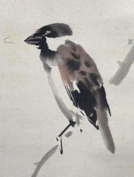 竹内栖鳳／文化勲章受章「雀」掛軸 絹本 共箱