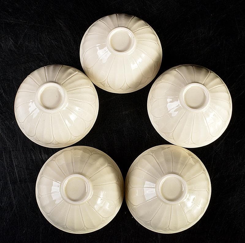 中国　徳化窯白磁　蓮弁刻　煎茶碗　盃　五客　M　8795E
