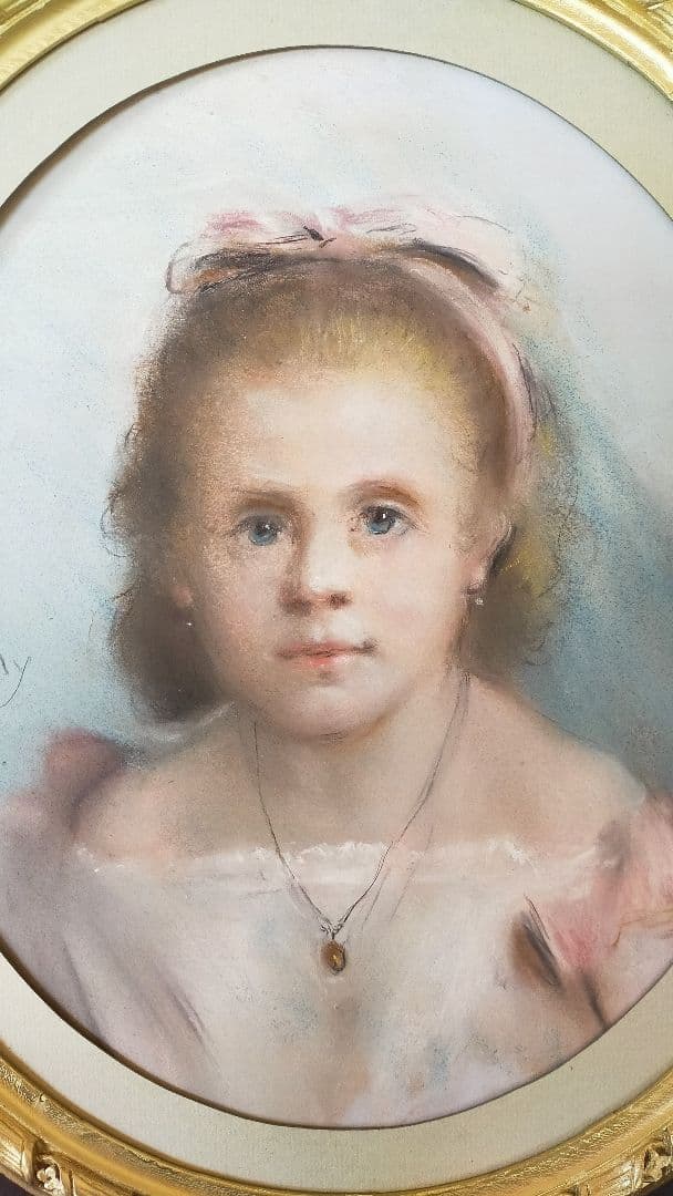 アンティークパステル画　 少女の肖像画
