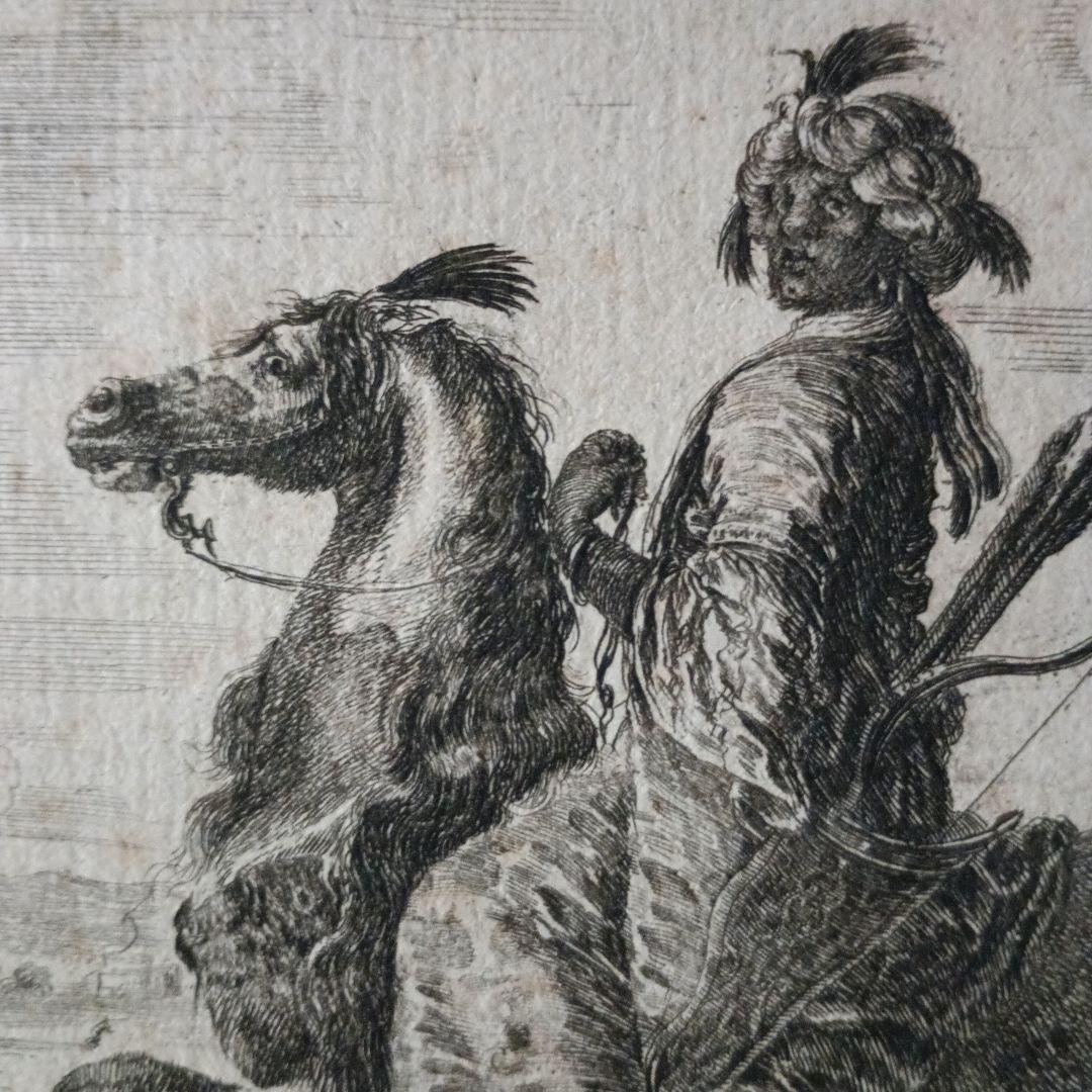 額装品　1640年頃　ステファノ・デラ・ベッラ　騎乗の戦士　稀少作品