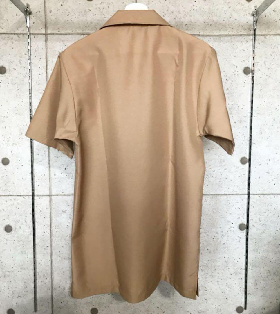 グリーンスパンズ　ベージュ ストライプ 半袖シャツ