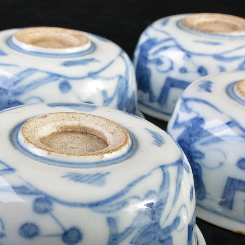 煎茶道具　青花染付　神獣文　煎茶器　五客　時代箱付　M　R7337