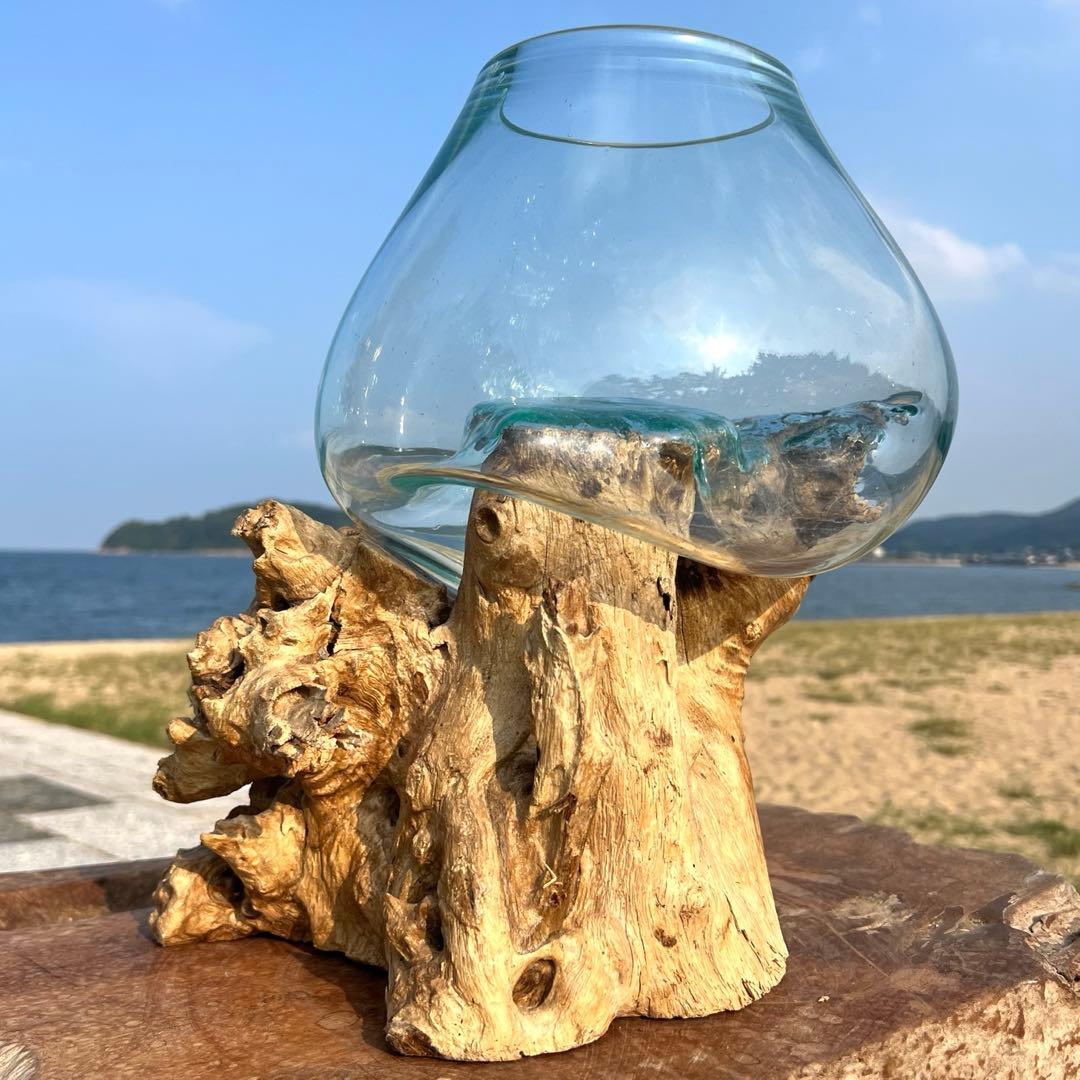 流木ガラスオブジェ特大G 花瓶 金魚鉢 テラリウム フラワーポット 水槽 アート