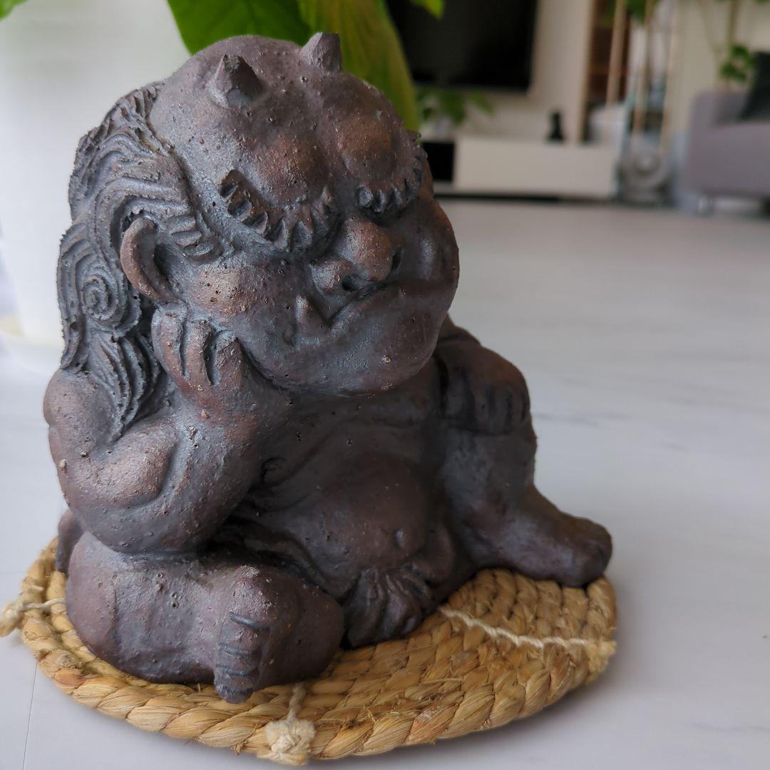 【村秀鬼瓦工房】鬼もひるね 金棒 鬼の置物 安田瓦 装飾瓦 新潟県 工芸品