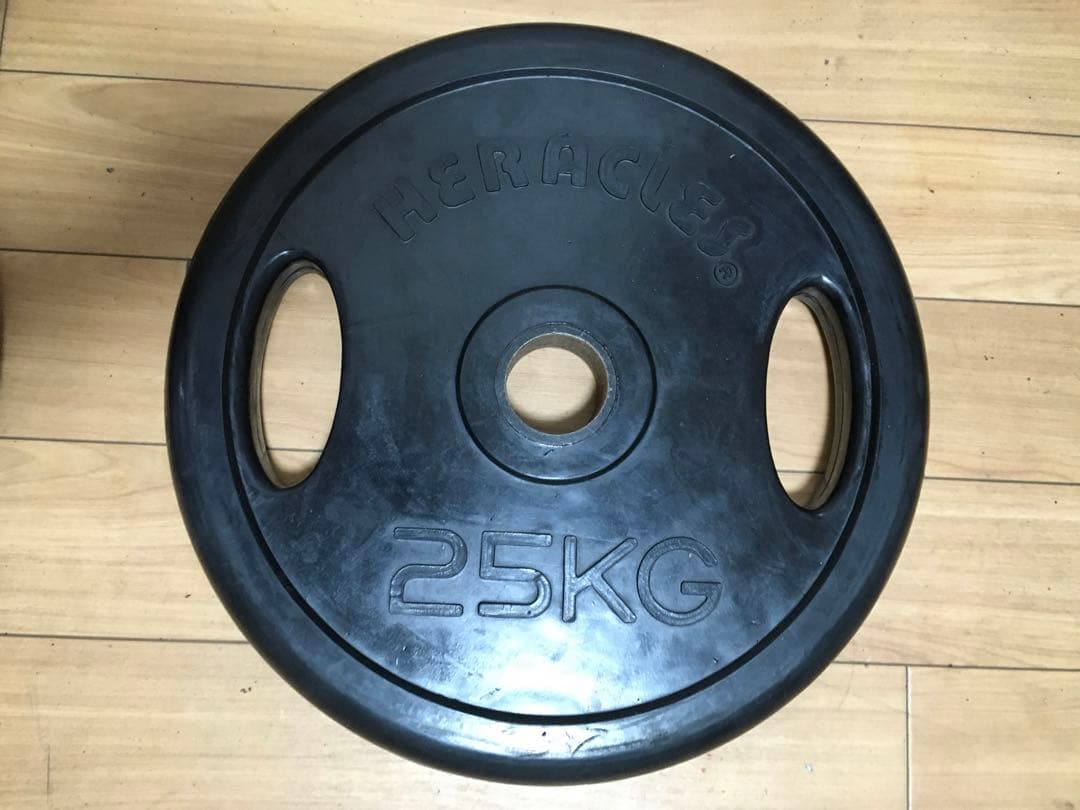 ②HERACLES バーベルプレート 25kg x 1枚穴径50mm(同時購入)