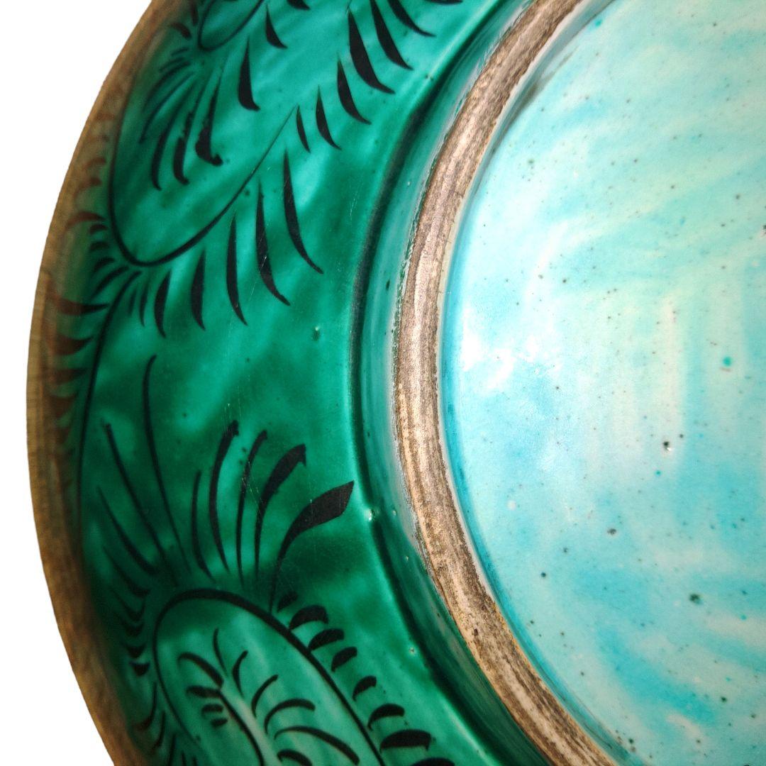 青手九谷焼　角福　双鳥桜椿文飾皿　直径37cm