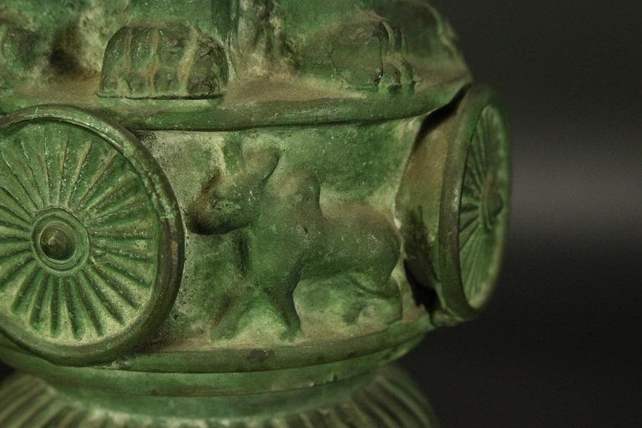 青銅 四獅子 ライオン 像 高31.3cm(A367)