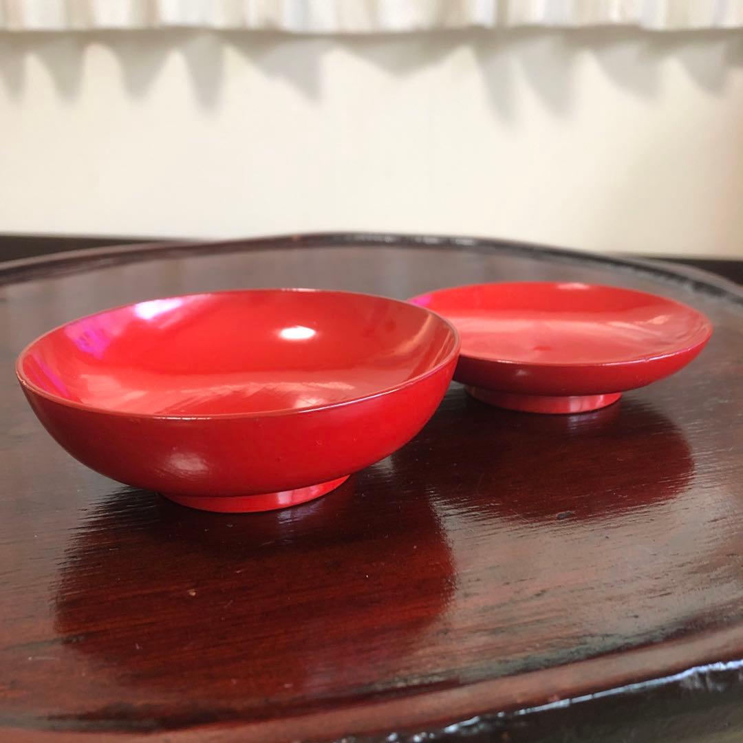 四つ組椀　漆椀4客セット　漆器　朱椀　昔椀　浄法寺塗　天然木　アンティーク