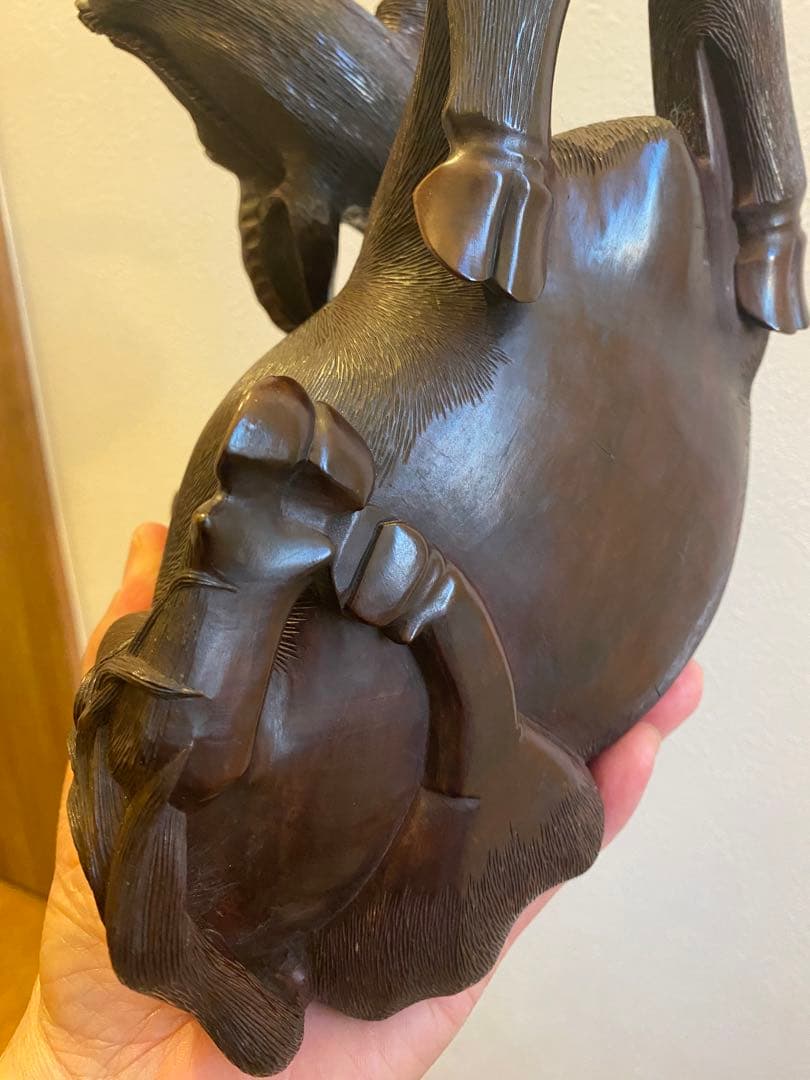 紫檀、彫刻水牛牧童像、サイズ長さ25cm重さ約1830g