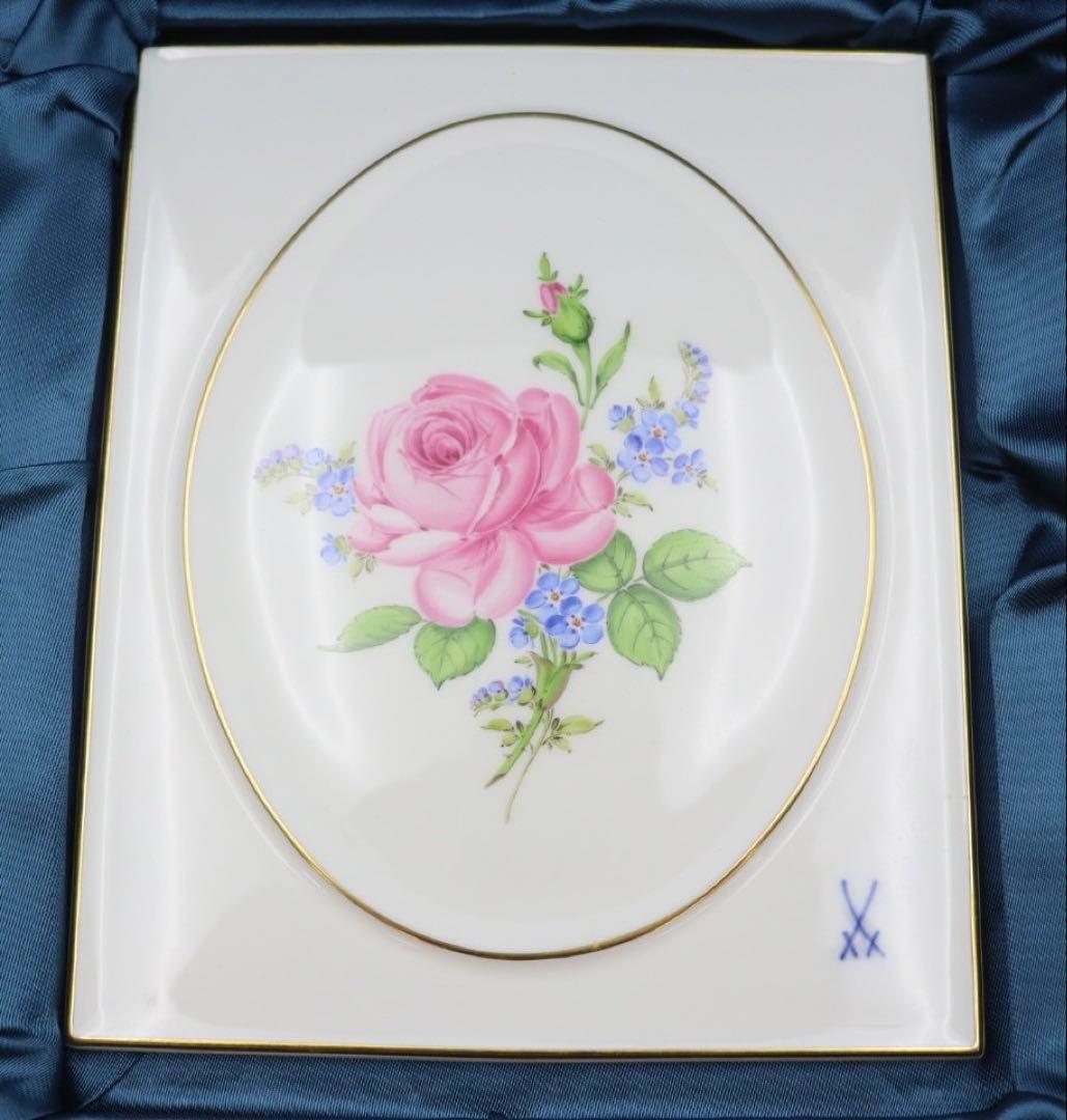 マイセン　MEISSEN ピンクローズ/忘れな草　プラーク　陶板画