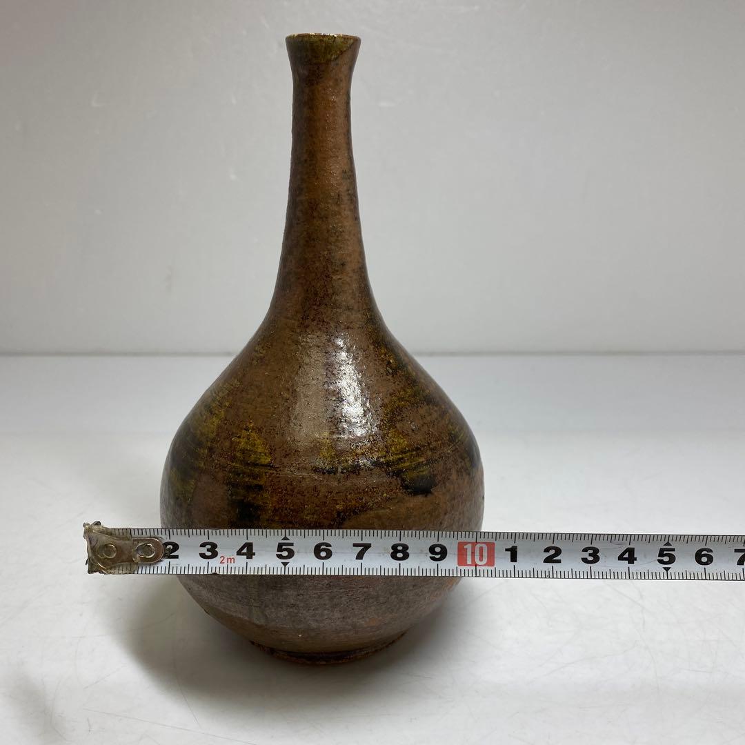 人間国宝 松井康成作 灰釉鶴首花生 共箱 高さ約19cm タトニ