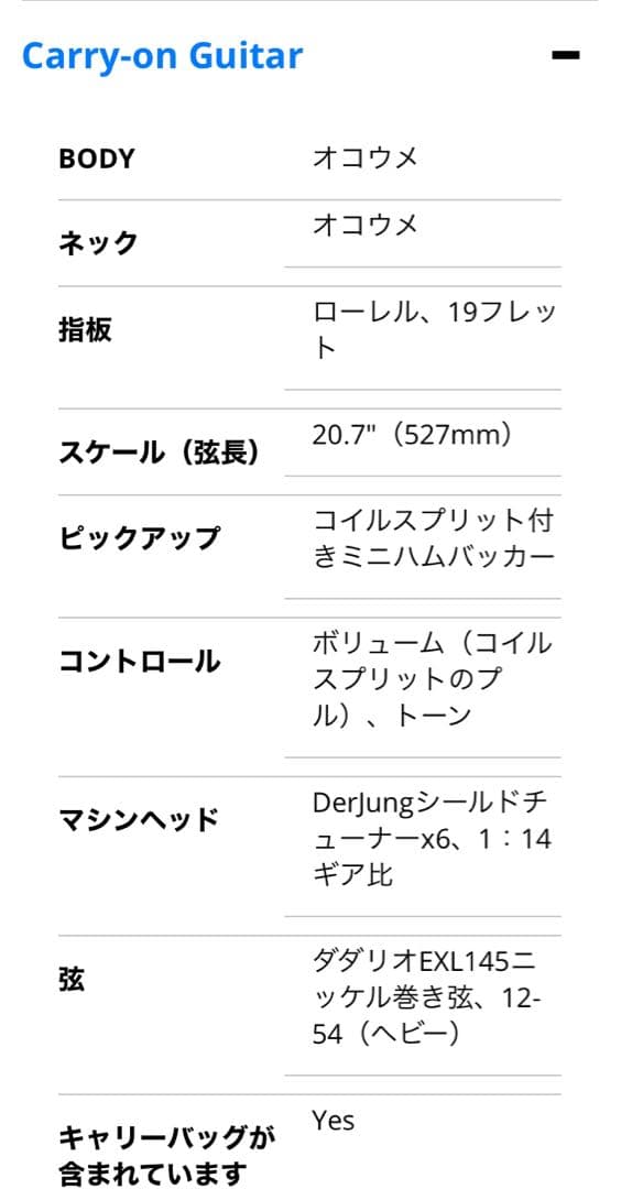 ギター Blackstar carry-on guitar