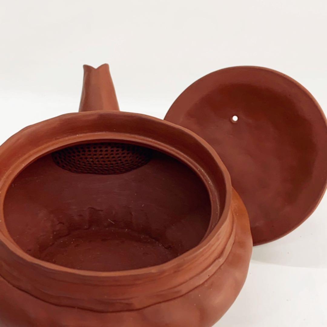 【茶注9   手捻　朱泥　玉獅子】間野弥平　共箱