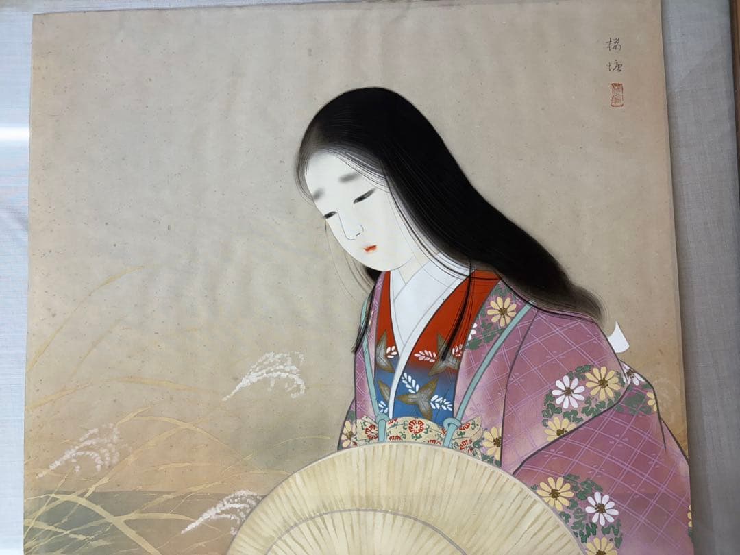 松井桜塘　日本画 絵画 人物画 美人画 額装