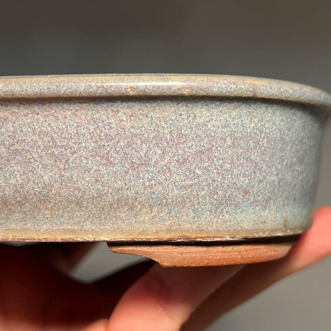 831.虹泉 紫釉抚角段足長方 盆栽鉢 植木鉢 16.8*13.3*4cm