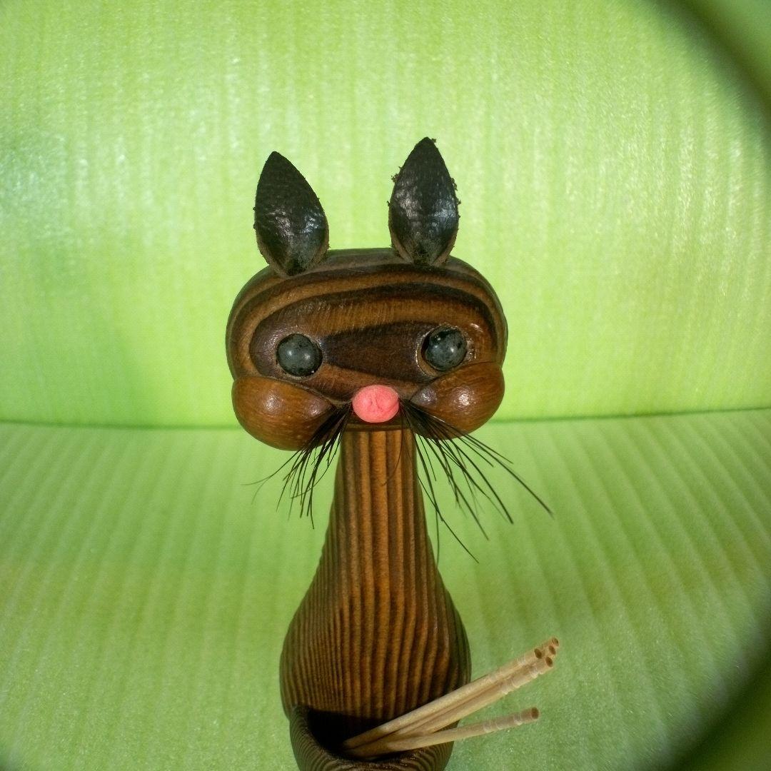 木製　猫型爪楊枝入れ　つまようじ立て　フィギュア　オブジェ　レア　希少