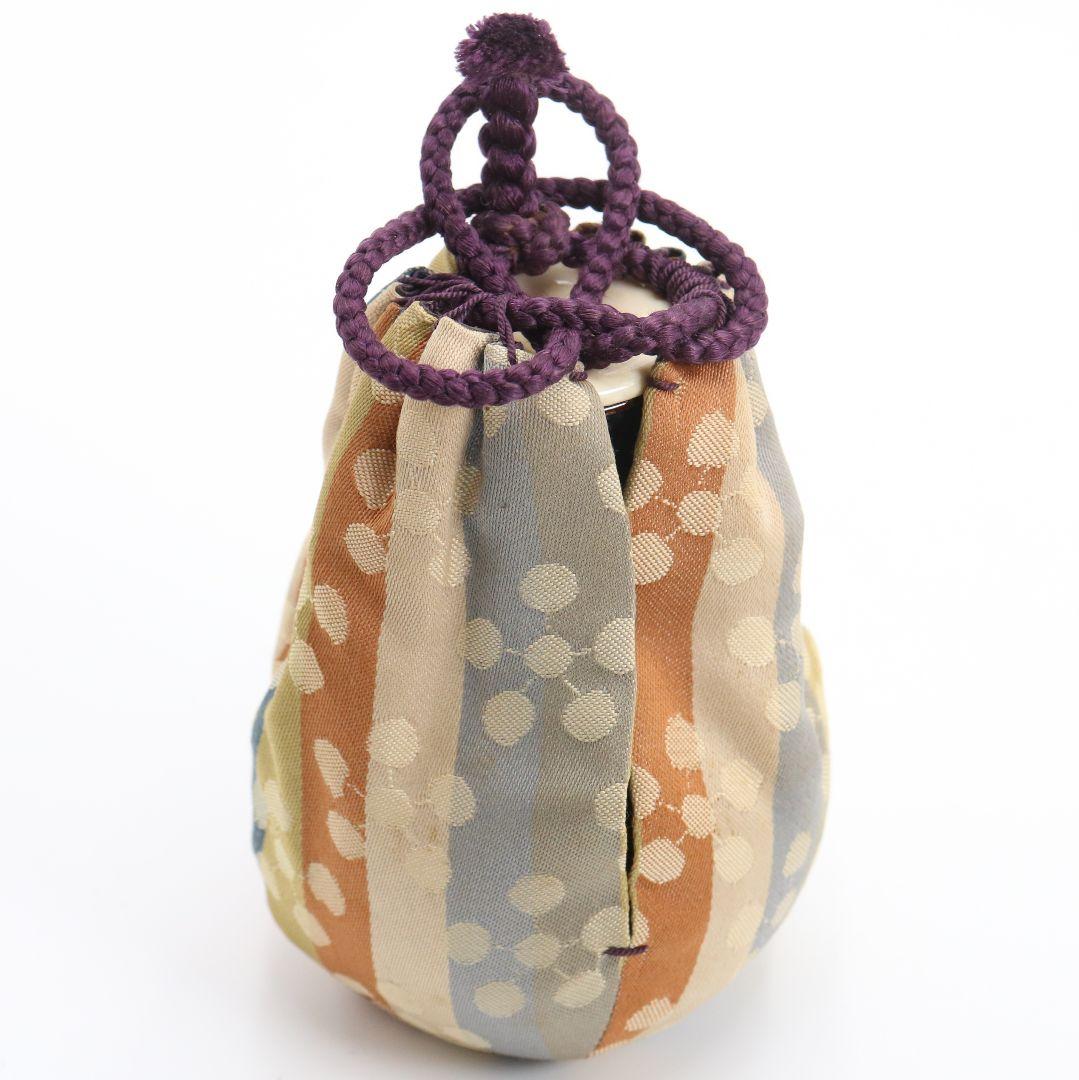 笹山登古作 高取焼 鶴首茶入 利休梅緞子仕覆 茶道具 共箱　V910　N9