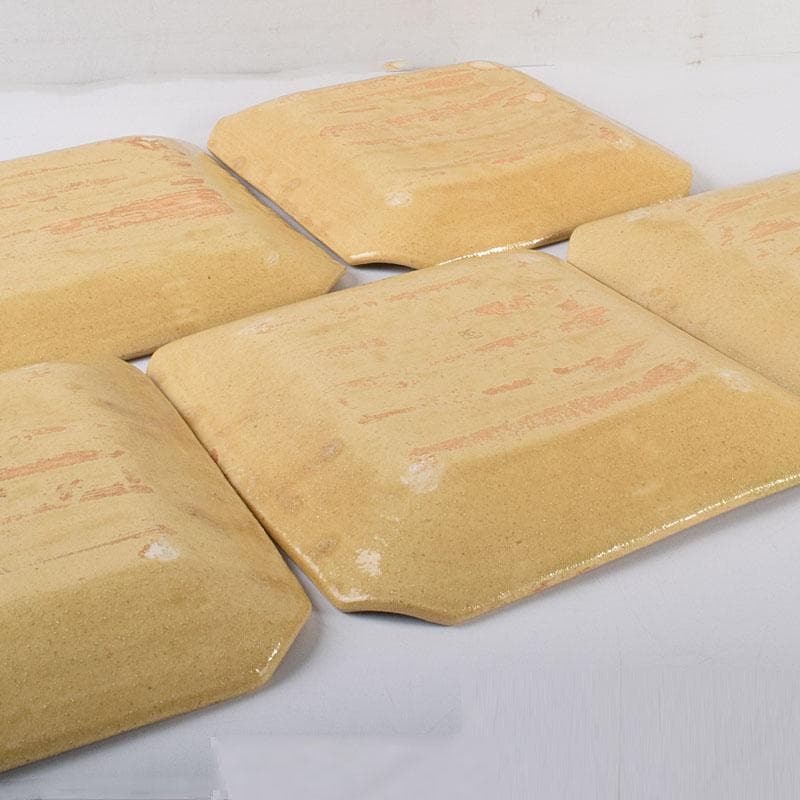 和食器　瀬戸焼　黄瀬戸　美濃不二窯　佐藤和子造　角皿　5客　共箱　VR7786C