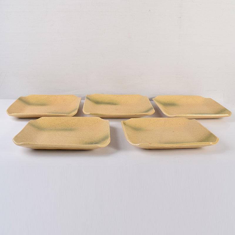 和食器　瀬戸焼　黄瀬戸　美濃不二窯　佐藤和子造　角皿　5客　共箱　VR7786C