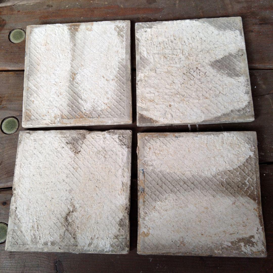 大正昭和時代　青白花柄アンティークタイル　4枚セット