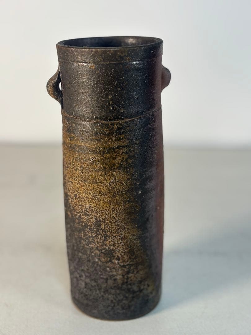 人間国宝 藤原啓 備前焼 窯変耳付き花入