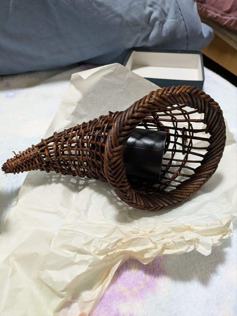 茶道具　花入　虫籠染　あけびツララ　竹細工