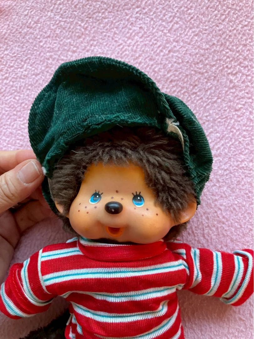 モンキー人形 赤と白ストライプ　昭和レトロモンチッチ　美品③