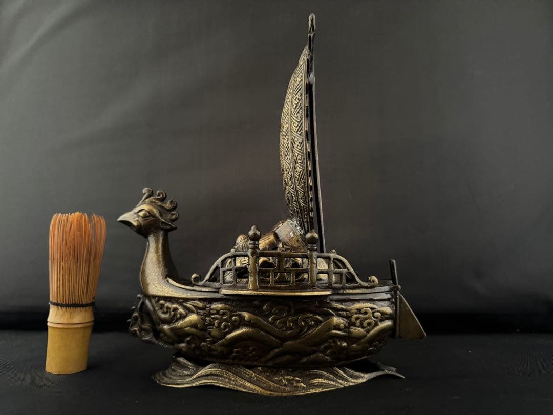 香炉 鳳凰型 宝船 銅製 彫刻 置物 開運 風水 骨董 インテリア　アンティーク