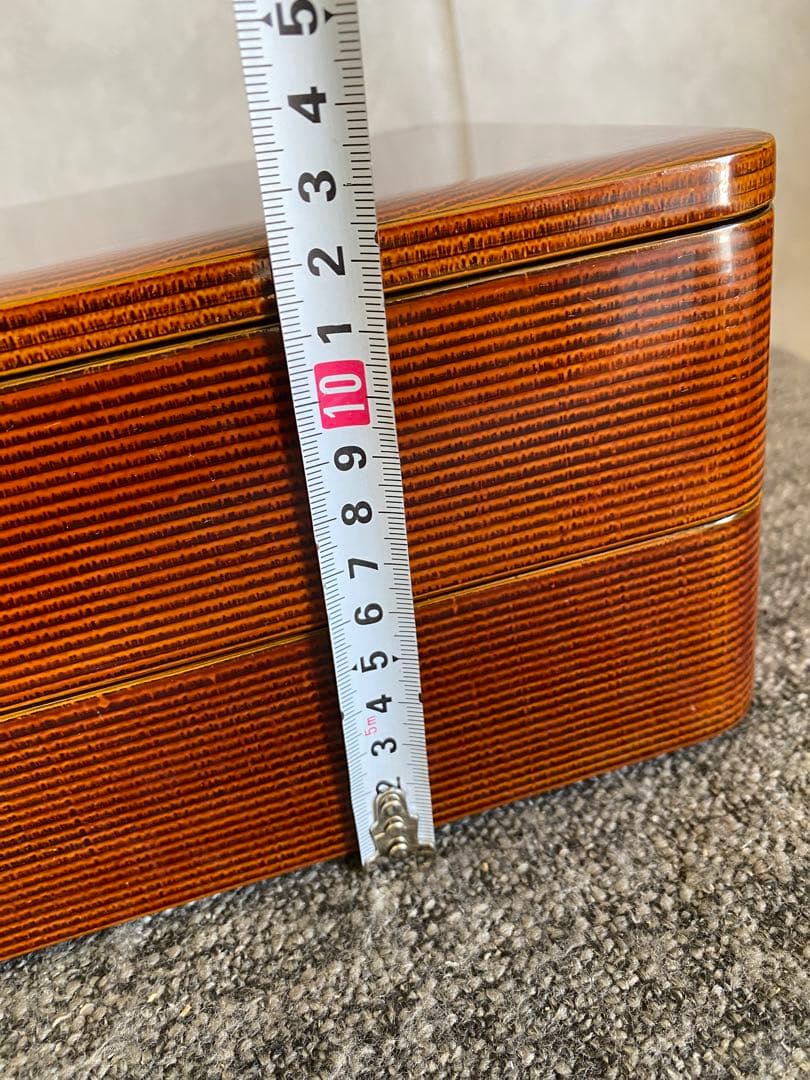 輪島塗　重箱　二段重　木目　未使用