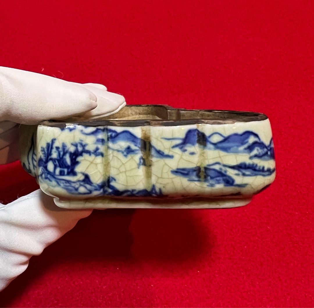 中国美術 古玩 道光年製 山水 人物 獅子紋樣春宫人物蝶々 蓋合 香合 小物入れ