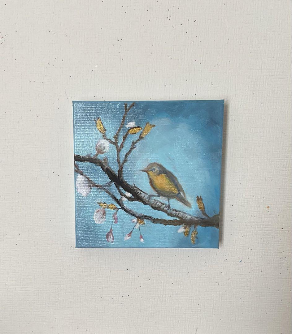 油彩画　「　ウグイス　」　原画　3Dキャンパス