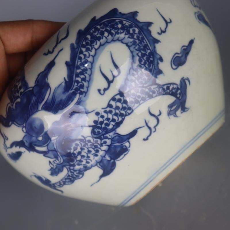 青花過墻竜紋水洗 書道具 文房具 現代工芸品美術品 置物